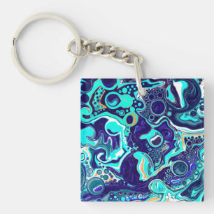  Blue Teal Ocean Swirls Fluid Art  Key Ring