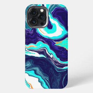 Blue Teal Ocean Swirls Marble Fluid Art iPhone 13 Pro Max Case
