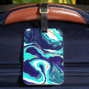  Blue Teal Ocean Swirls Marble Fluid Art    Luggage Tag