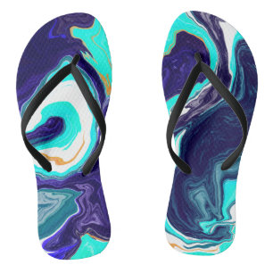  Blue Teal Ocean Swirls Marble Fluid Art    Thongs