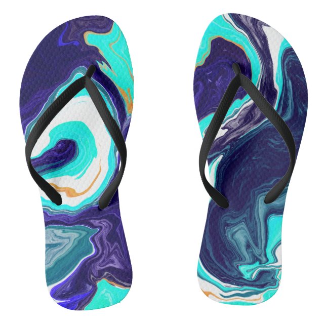  Blue Teal Ocean Swirls Marble Fluid Art    Thongs (Footbed)