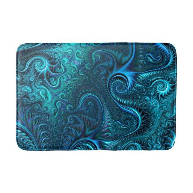 Blue & Teal Octopus Tentacles Spiral Pattern  Bath Mat (Front)