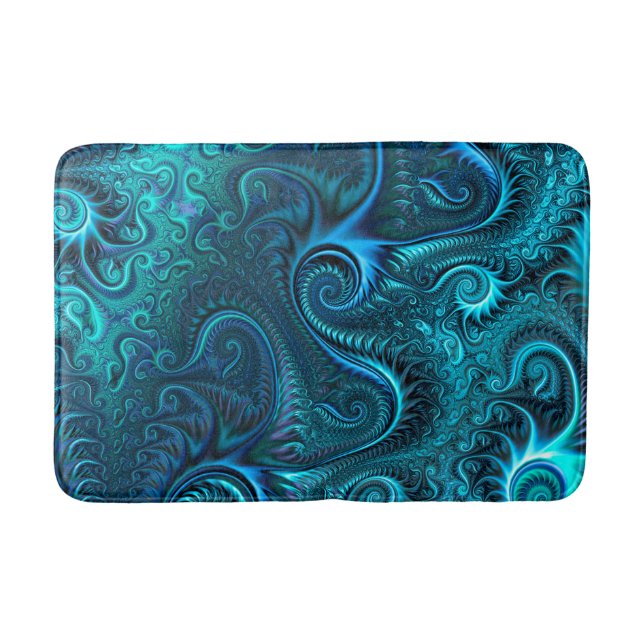 Blue & Teal Octopus Tentacles Spiral Pattern Bath Mat (Front)