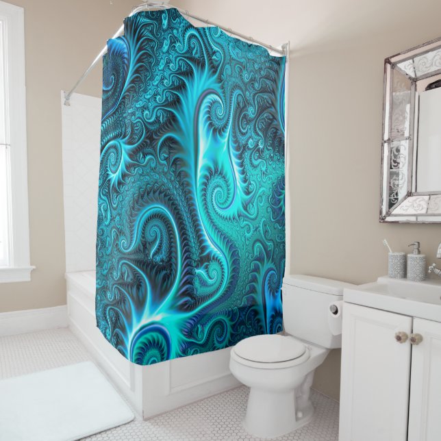 Blue & Teal Octopus Tentacles Spiral Pattern Shower Curtain (In Situ)