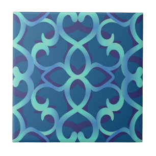 Blue Teal Openwork Lace Pattern Ceramic Tile