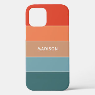 Blue Teal Orange Tan Colorblock Personalised Name iPhone 12 Case