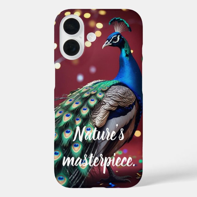 Blue Teal Peacock Feather Artistic iPhone 16 Case (Back)