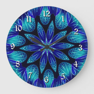 Blue & Teal Petals Mandala Large Clock