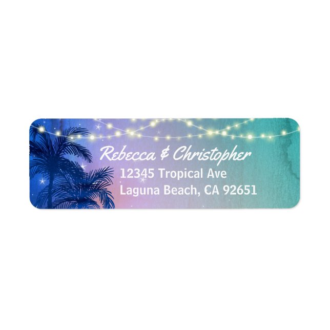 Blue Teal Pink Beach Palm Tree Return Address Label (Front)