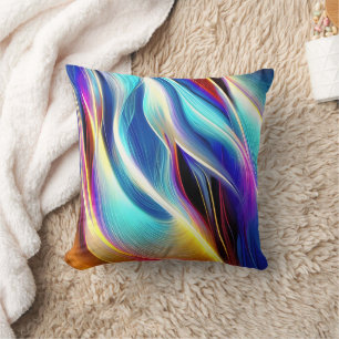 Blue Teal Pink Yellow White Wavy Abstraction Cushion