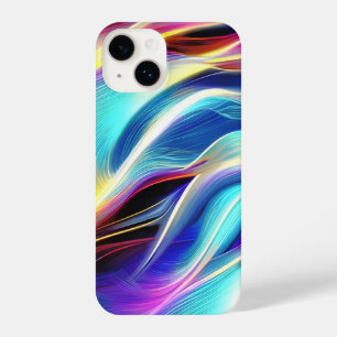 Blue Teal Pink Yellow White Wavy Abstraction iPhone 14 Case