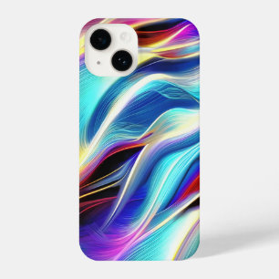 Blue Teal Pink Yellow White Wavy Abstraction iPhone 14 Case