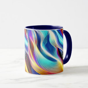 Blue Teal Pink Yellow White Wavy Abstraction Mug
