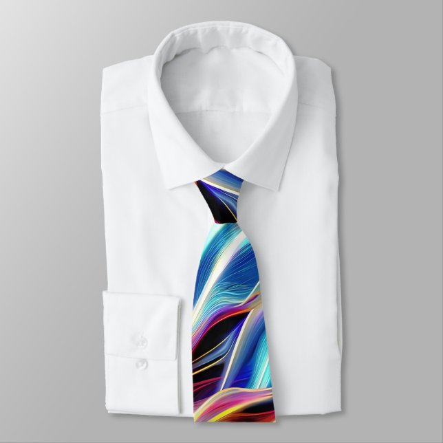 Blue Teal Pink Yellow White Wavy Abstraction Tie (Tied)