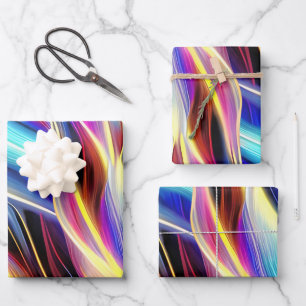 Blue Teal Pink Yellow White Wavy Abstraction Wrapping Paper Sheet