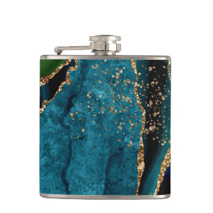 Blue/Teal/Purple Agate w/Gold Glitter Veins Hip Flask