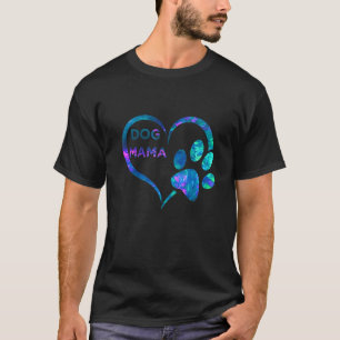 Blue teal purple Dog mama and paw print heart dogs T-Shirt