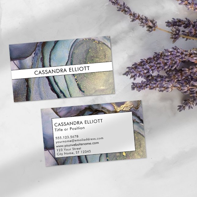 Blue Teal Purple & Gold Alcohol Ink Liquid Art Business Card (Creator Uploaded)