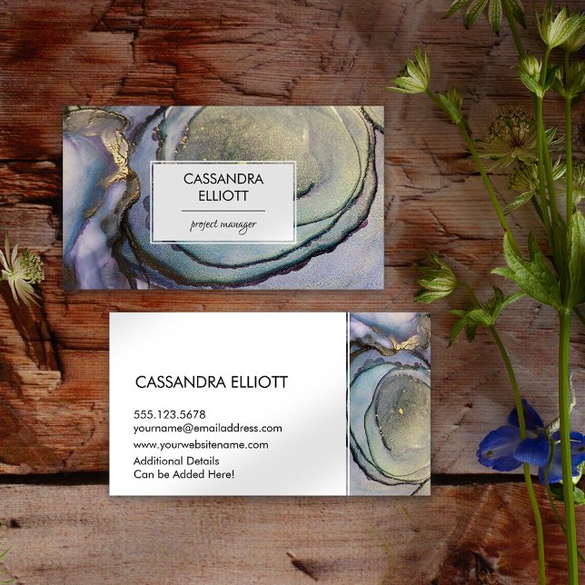 Blue Teal Purple & Gold Alcohol Ink Liquid Art Business Card (Creator Uploaded)