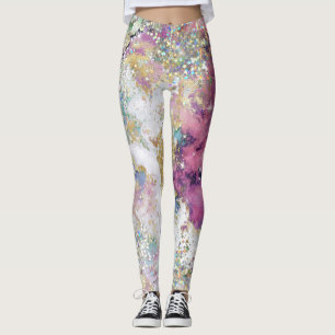 Blue Teal Purple Gold Galaxy Star Glitter Elegant Leggings