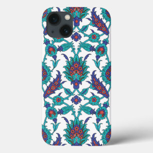 Blue Teal Red White Oriental Floral Pattern iPhone 13 Case