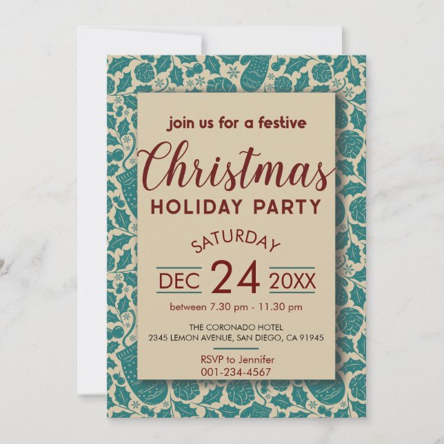 Blue Teal Retro Cosy Vibe Christmas Holiday Invitation (Front)