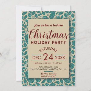Blue Teal Retro Cosy Vibe Christmas Holiday Invitation