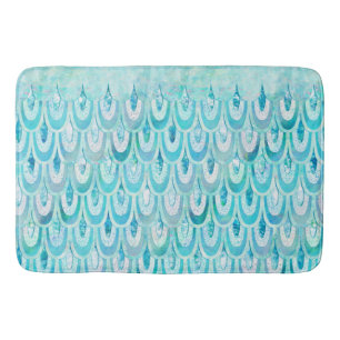 Blue Teal Shiny Mermaid Scales Fish Scales Bath Mat