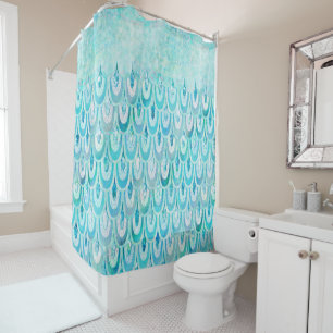 Blue Teal Shiny Mermaid Scales Fish Scales Shower Curtain