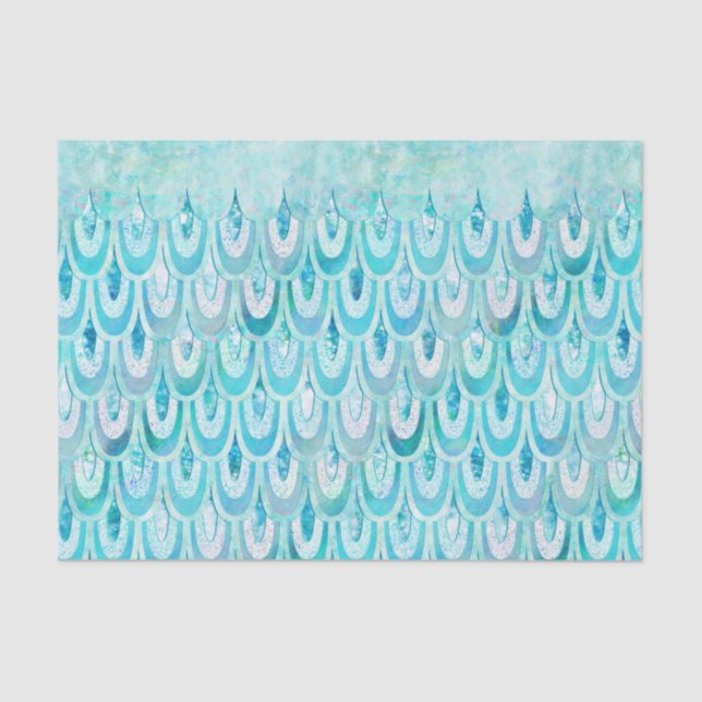 Blue Teal Shiny Mermaid Scales Fish Scales Tissue Paper (Front)
