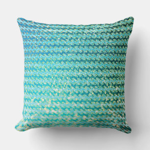 Blue Teal Sparkle Ocean Mermaid Waves Pattern Cushion