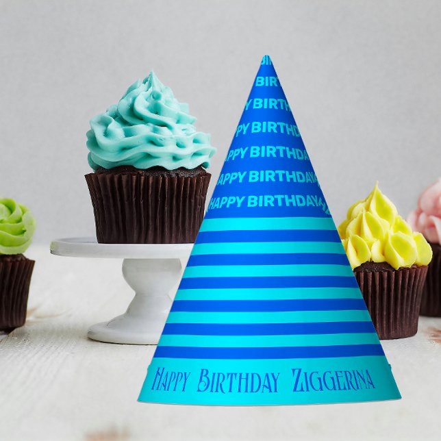 Blue, Teal Stripes Birthday Party Hat (Creator Uploaded)
