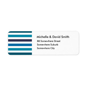 Blue Teal Stripes Monogram Pattern Return Address Label