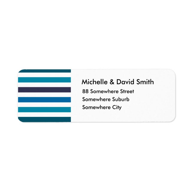 Blue Teal Stripes Monogram Pattern Return Address Label (Front)