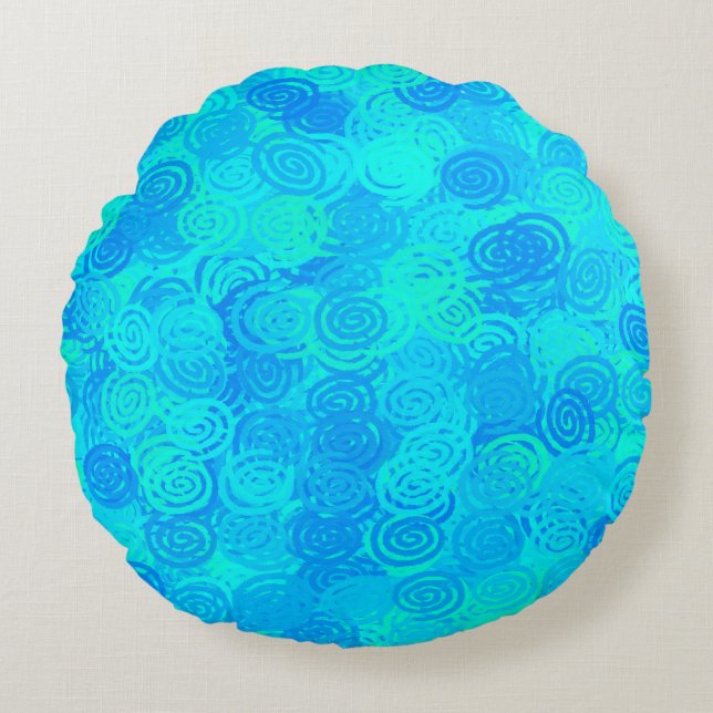 Blue Teal Swirls Pattern Round Cushion (Front)