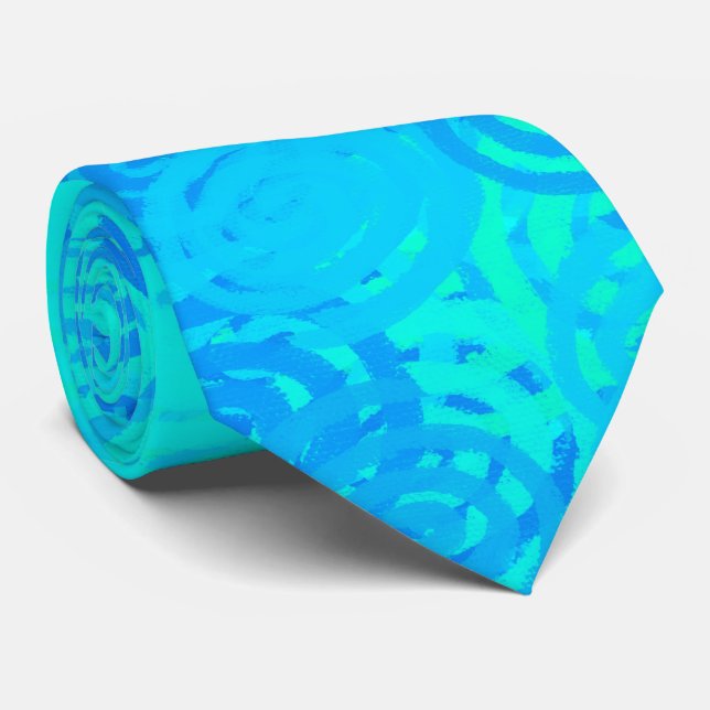 Blue Teal Swirls Pattern Tie (Rolled)