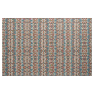 Blue Teal Taupe Burnt Orange Brown Ethnic Look Fabric