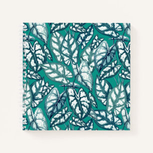 Blue Teal Tropical Leaves Notebook