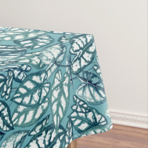 Blue Teal Tropical Leaves Tablecloth