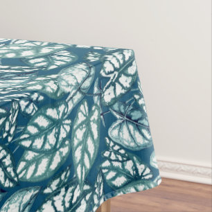 Blue Teal Tropical Leaves Tablecloth