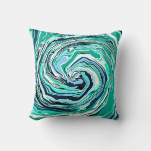 Blue, Teal, Turquoise and White Swirls Marble Art Cushion