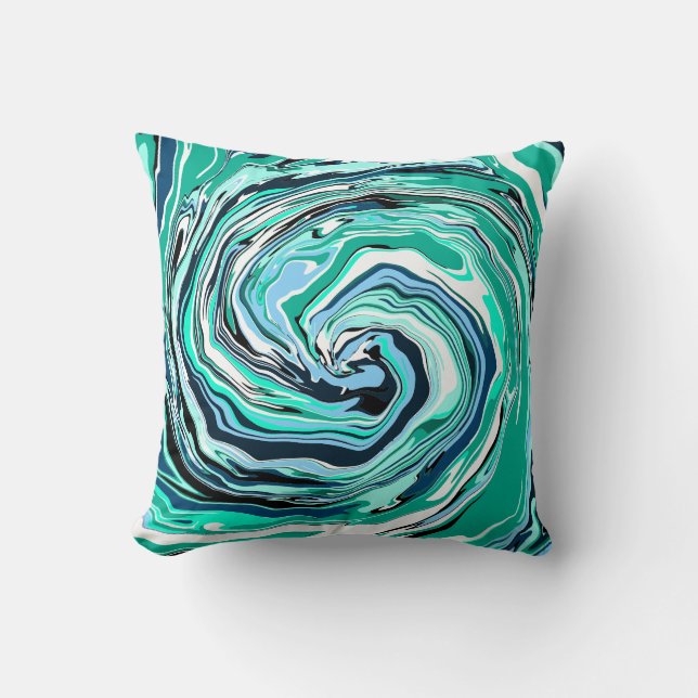 Blue, Teal, Turquoise and White Swirls Marble Art  Cushion (Front)