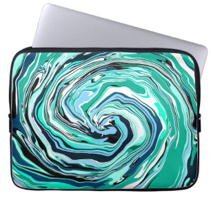 Blue, Teal, Turquoise and White Swirls Marble Art Laptop Sleeve