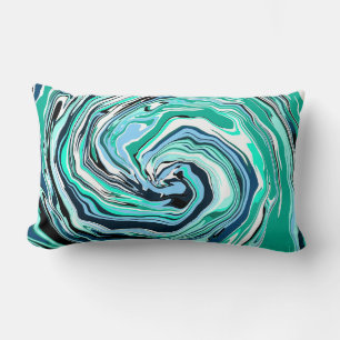 Blue, Teal, Turquoise and White Swirls Marble Art Lumbar Cushion