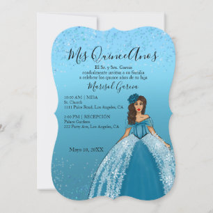 Blue Teal Vintage Quinceanera Dress  Invitation
