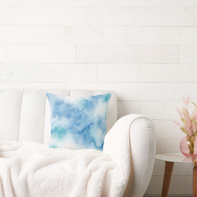 Blue teal Watercolor Abstract Cushion (Couch)