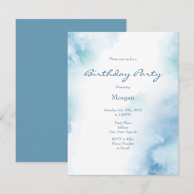 Blue Teal Watercolor Abstract Frame Invitation (Front/Back)