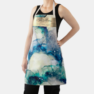 Blue teal watercolor beauty professional apron