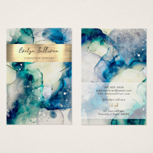 Blue teal watercolor foil necklace display card