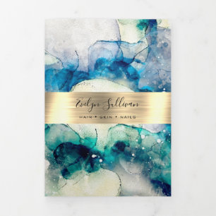 Blue Teal Watercolor Gold Foil Trifold Brochure